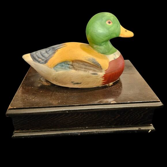 Hand Carved Painted Mallard Duck Wood Trinket Jewelry Box Vintage Décor - Picture 3 of 7